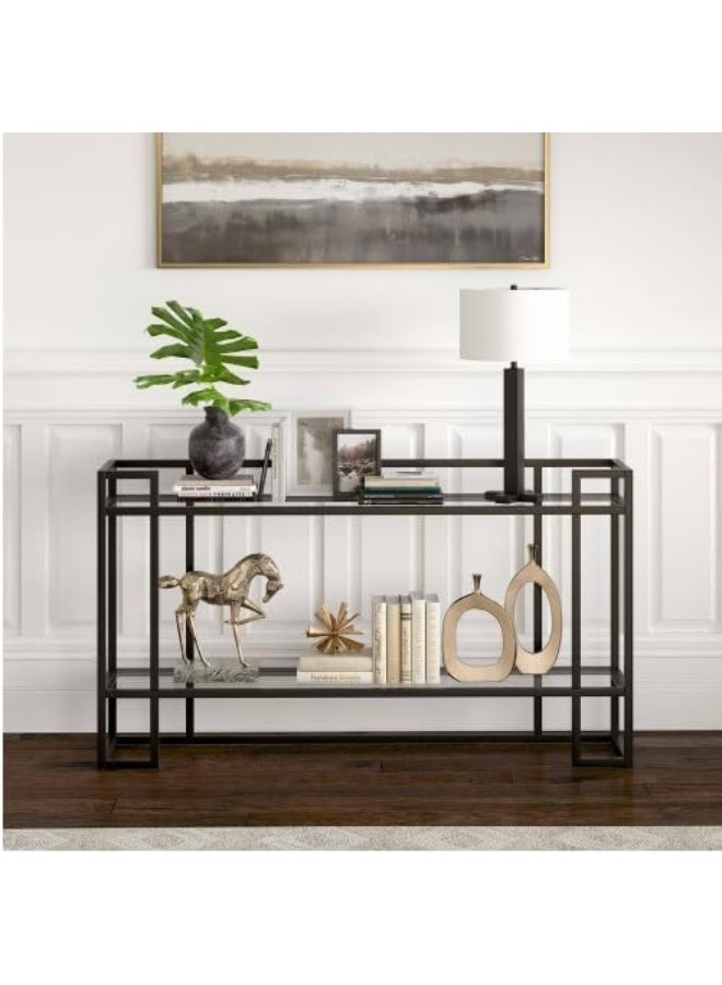 HOME TASTE Glass Console Table Metal Console Table With Dual Clear Glass Shelve Entryway Table Narrow Modern Console Table Tv Stand Dressing Table Stand Modern Hallway Table Black - Image 3